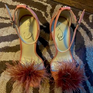 Sam Edelman. YARO FEATHER HEEL SANDAL. COLOR: Sienna Rose. Size 9.5 Wide